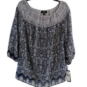 NWT AGB Blouse Blue Print, M